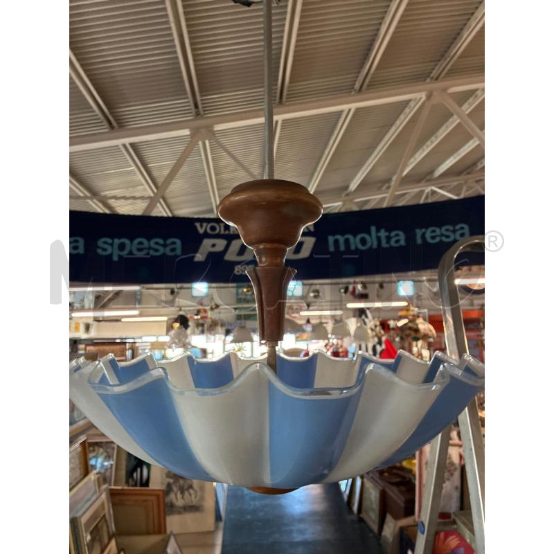 LAMPADARIO CAMPANA VETRO BLU BIANCA STELO LEGNO | Mercatino dell'Usato Teramo 3