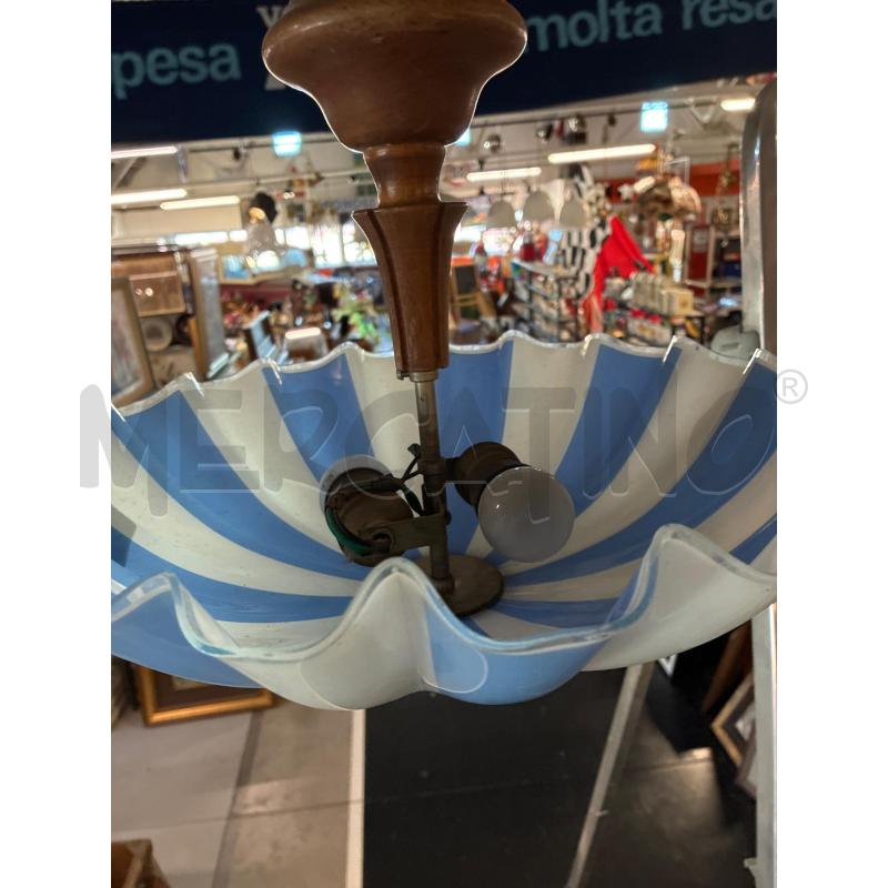 LAMPADARIO CAMPANA VETRO BLU BIANCA STELO LEGNO | Mercatino dell'Usato Teramo 4