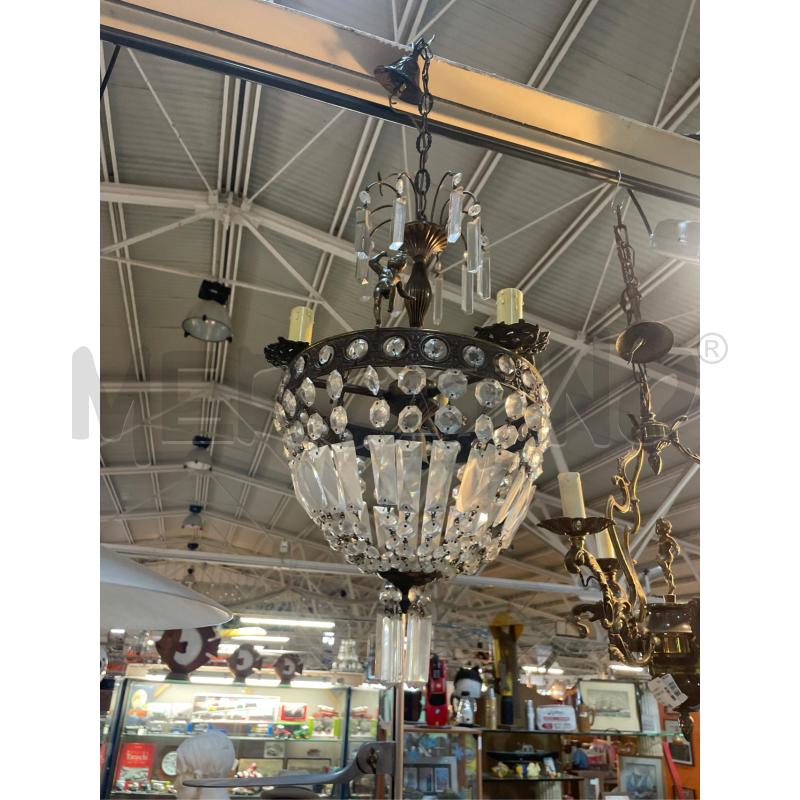 LAMPADARIO CRISTALLI OTTONE PUTTI 3 LUCI | Mercatino dell'Usato Teramo 1