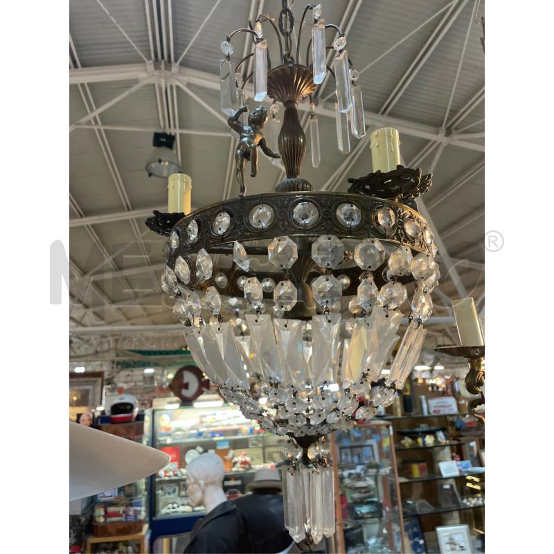 LAMPADARIO CRISTALLI OTTONE PUTTI 3 LUCI | Mercatino dell'Usato Teramo 2