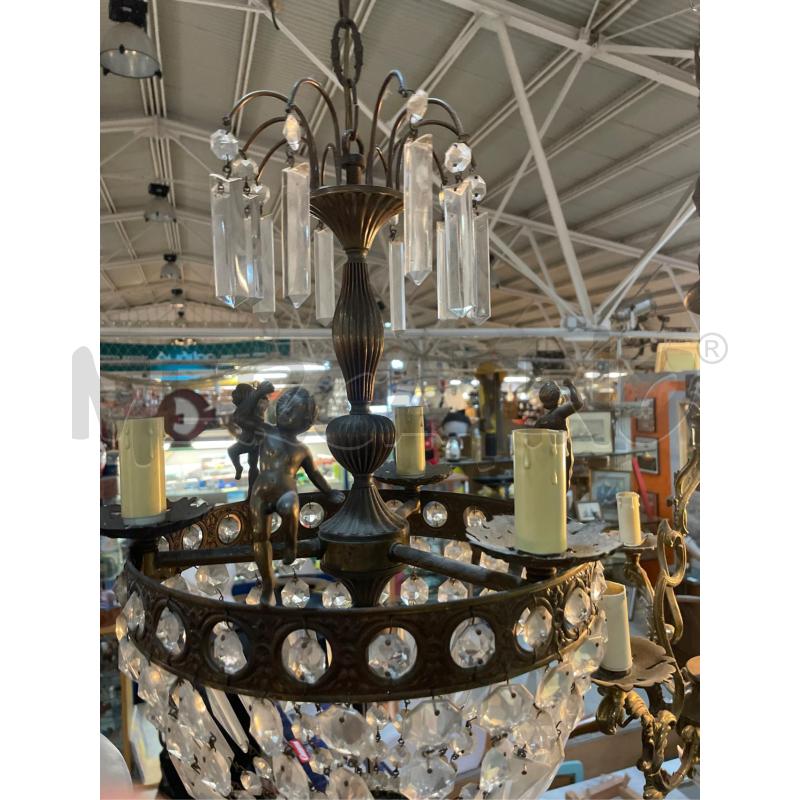 LAMPADARIO CRISTALLI OTTONE PUTTI 3 LUCI | Mercatino dell'Usato Teramo 3
