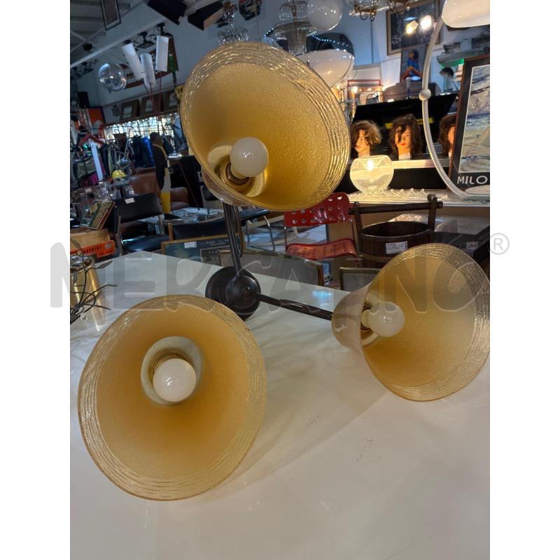 LAMPADARIO FERRO BATTUTO 3 CAMPANE VETRO TONI ARANCIO | Mercatino dell'Usato Teramo 4