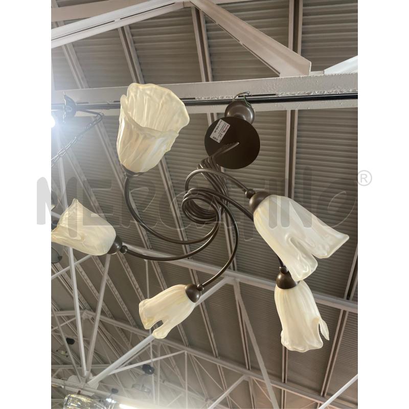 LAMPADARIO FERRO BATTUTO MARRONE 5 COPPE VETRO CALLE BIANCHE | Mercatino dell'Usato Teramo 2