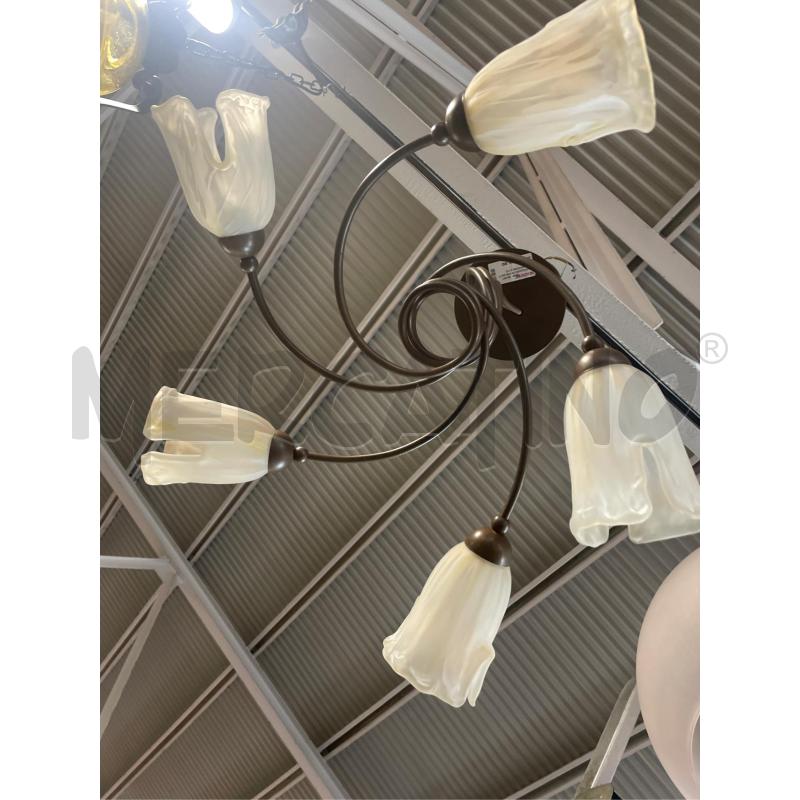 LAMPADARIO FERRO BATTUTO MARRONE 5 COPPE VETRO CALLE BIANCHE | Mercatino dell'Usato Teramo 3