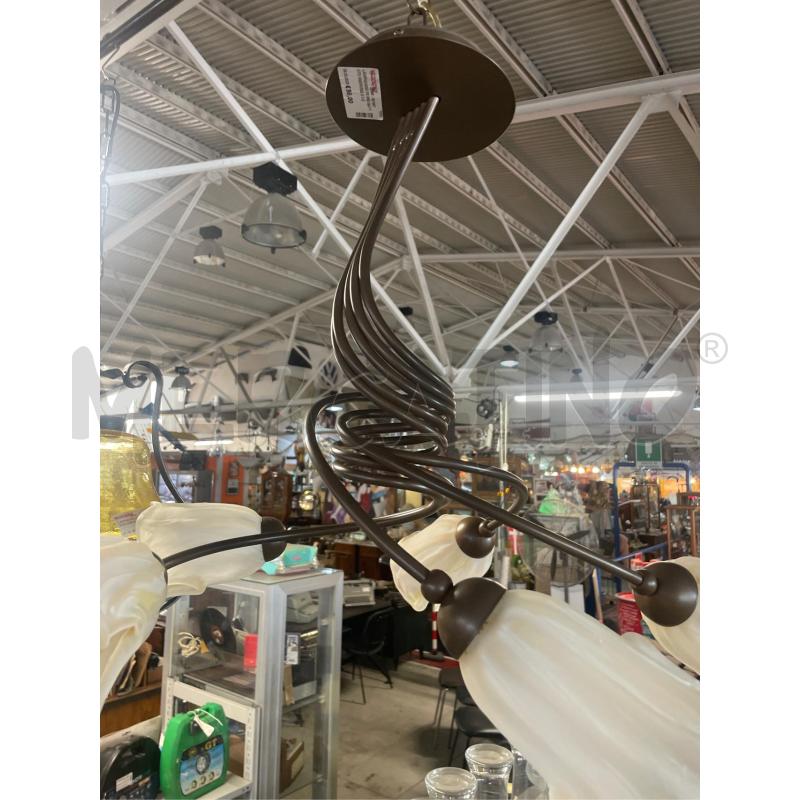 LAMPADARIO FERRO BATTUTO MARRONE 5 COPPE VETRO CALLE BIANCHE | Mercatino dell'Usato Teramo 4