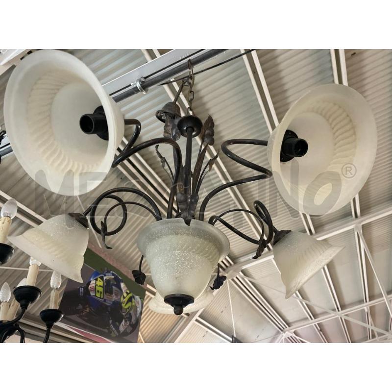 LAMPADARIO FERRO VETRO 5 LUCI - PRESENTA SBECCA | Mercatino dell'Usato Teramo 2