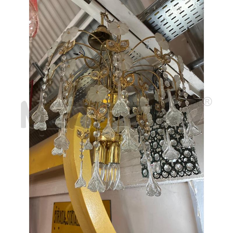 LAMPADARIO FIORI MURANO PENDENTI STRUTTURA METALLO DORATA CASCATA 4LUCI | Mercatino dell'Usato Teramo 1