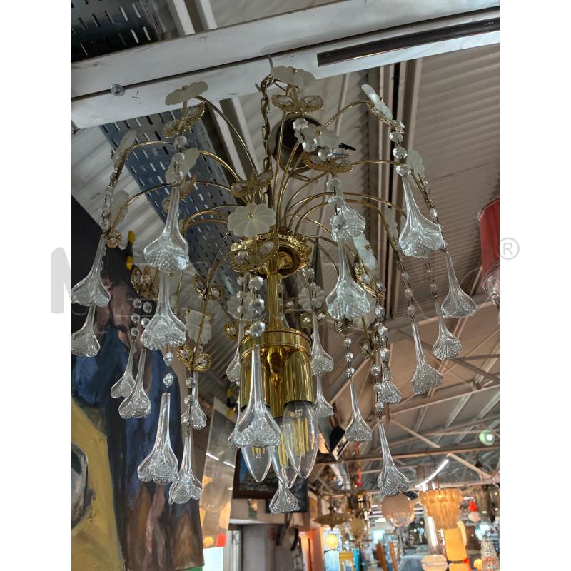 LAMPADARIO FIORI MURANO PENDENTI STRUTTURA METALLO DORATA CASCATA 4LUCI | Mercatino dell'Usato Teramo 2