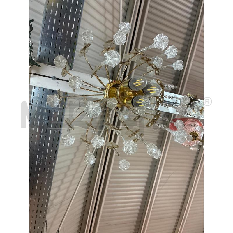 LAMPADARIO FIORI MURANO PENDENTI STRUTTURA METALLO DORATA CASCATA 4LUCI | Mercatino dell'Usato Teramo 3