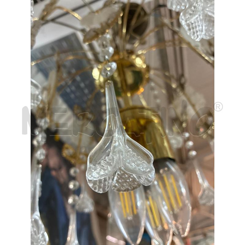 LAMPADARIO FIORI MURANO PENDENTI STRUTTURA METALLO DORATA CASCATA 4LUCI | Mercatino dell'Usato Teramo 4
