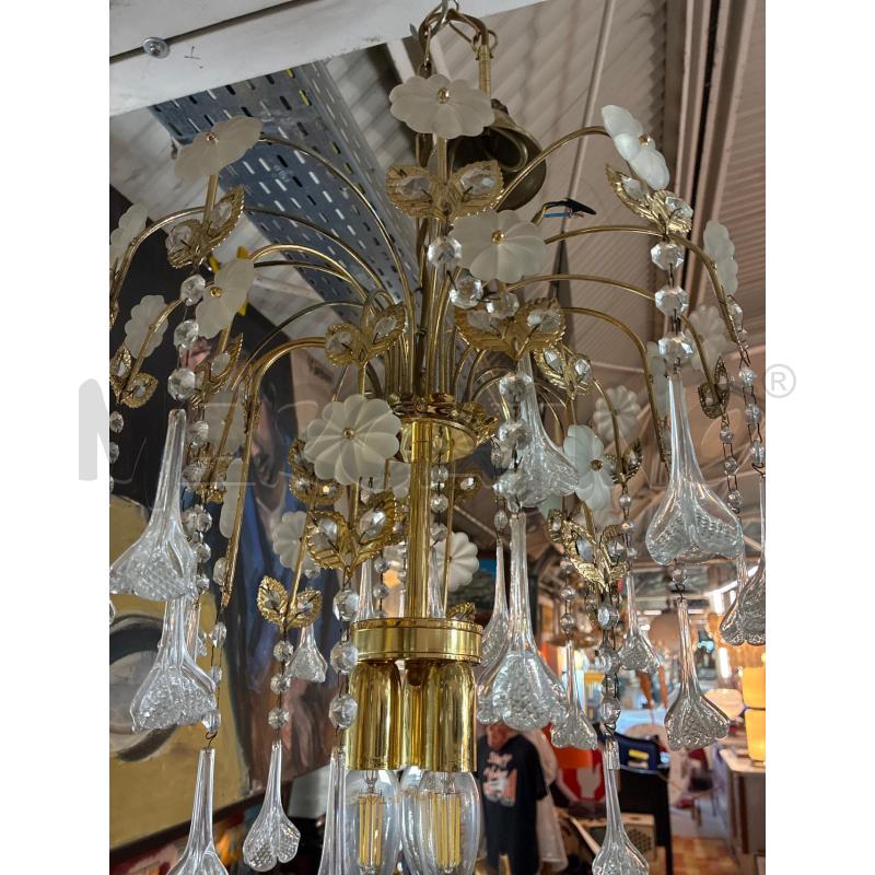 LAMPADARIO FIORI MURANO PENDENTI STRUTTURA METALLO DORATA CASCATA 4LUCI | Mercatino dell'Usato Teramo 5