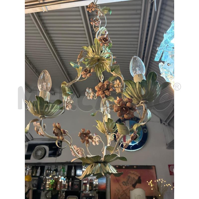 LAMPADARIO FLOREALE IN LAMIERINO ARTISTICO 3 LUCI VINTAGE | Mercatino dell'Usato Teramo 2