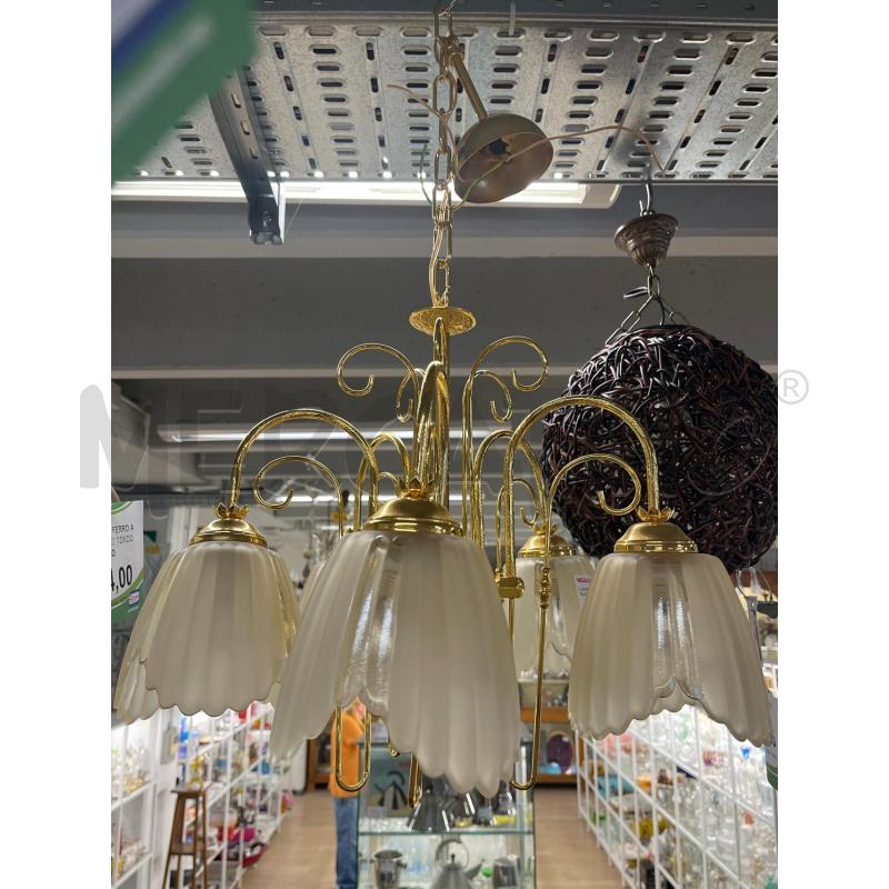 LAMPADARIO METALLO DORATO 5 LUCI VETRO GIALLINE | Mercatino dell'Usato Teramo 1