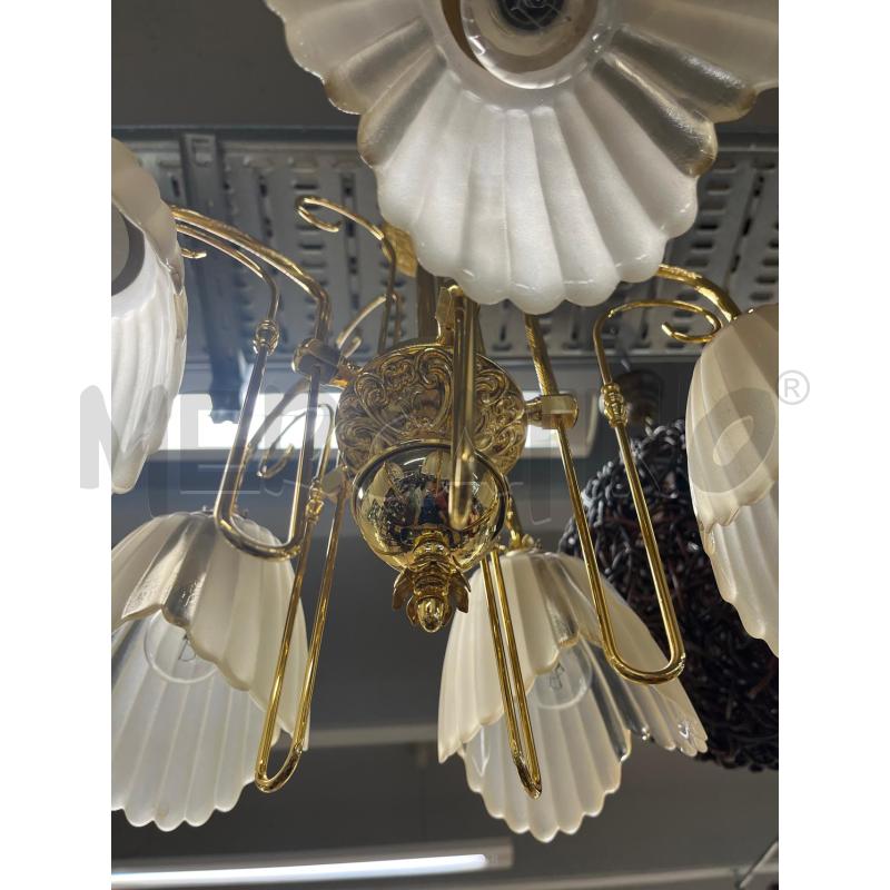 LAMPADARIO METALLO DORATO 5 LUCI VETRO GIALLINE | Mercatino dell'Usato Teramo 2