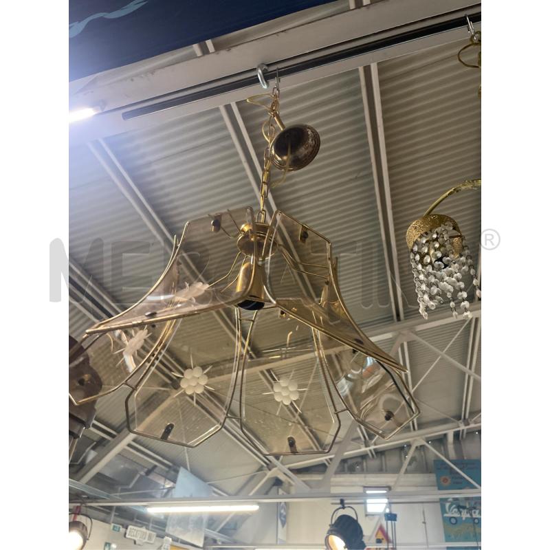 LAMPADARIO METALLO DORATO VETRO FUME' ANNI 80 | Mercatino dell'Usato Teramo 1