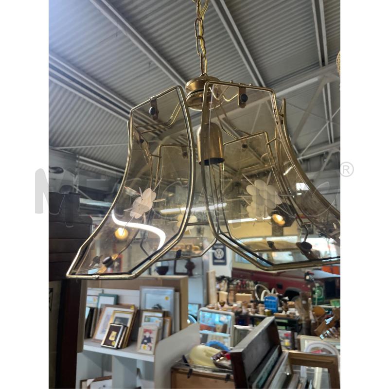 LAMPADARIO METALLO DORATO VETRO FUME' ANNI 80 | Mercatino dell'Usato Teramo 2