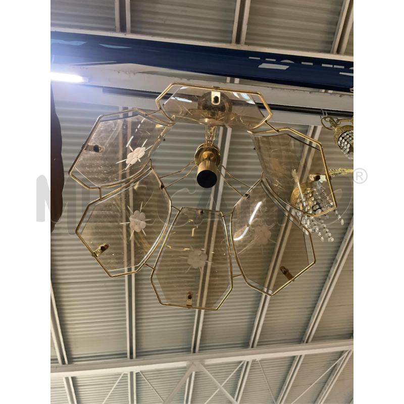 LAMPADARIO METALLO DORATO VETRO FUME' ANNI 80 | Mercatino dell'Usato Teramo 3