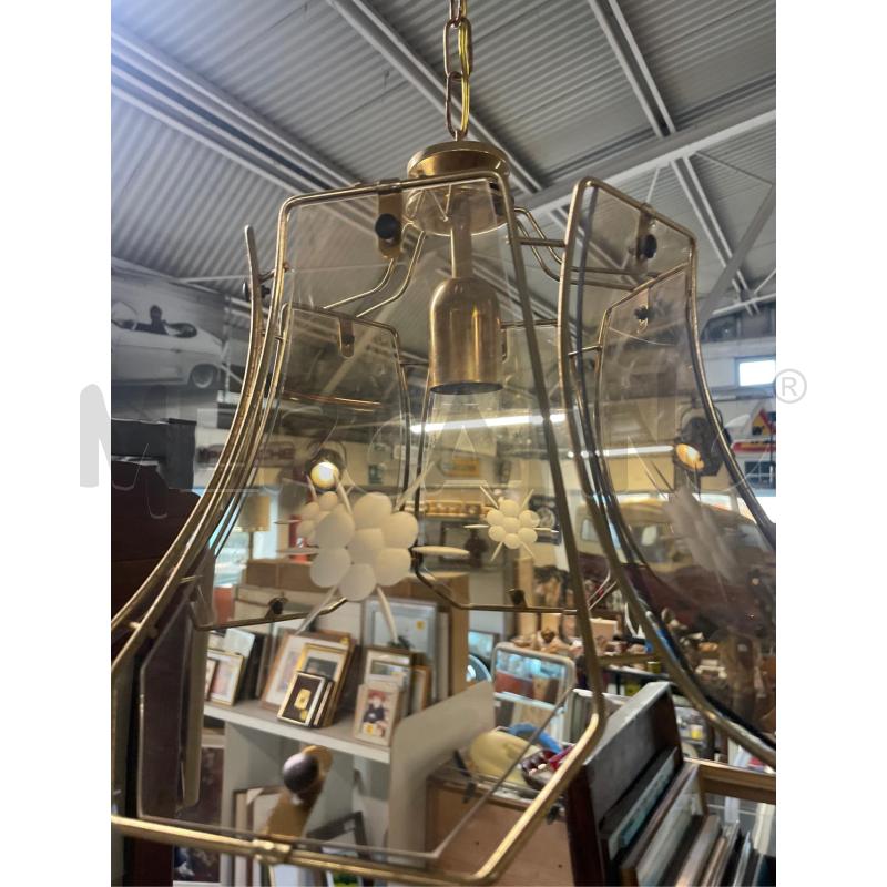 LAMPADARIO METALLO DORATO VETRO FUME' ANNI 80 | Mercatino dell'Usato Teramo 4