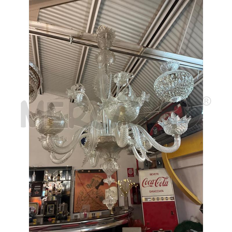 LAMPADARIO MURANO VETRO TRASPARENTE 6 LUCI FIORI E FOGLIE | Mercatino dell'Usato Teramo 1