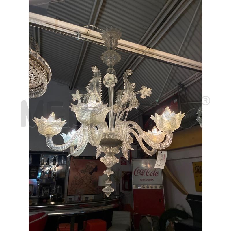 LAMPADARIO MURANO VETRO TRASPARENTE 6 LUCI FIORI E FOGLIE | Mercatino dell'Usato Teramo 5