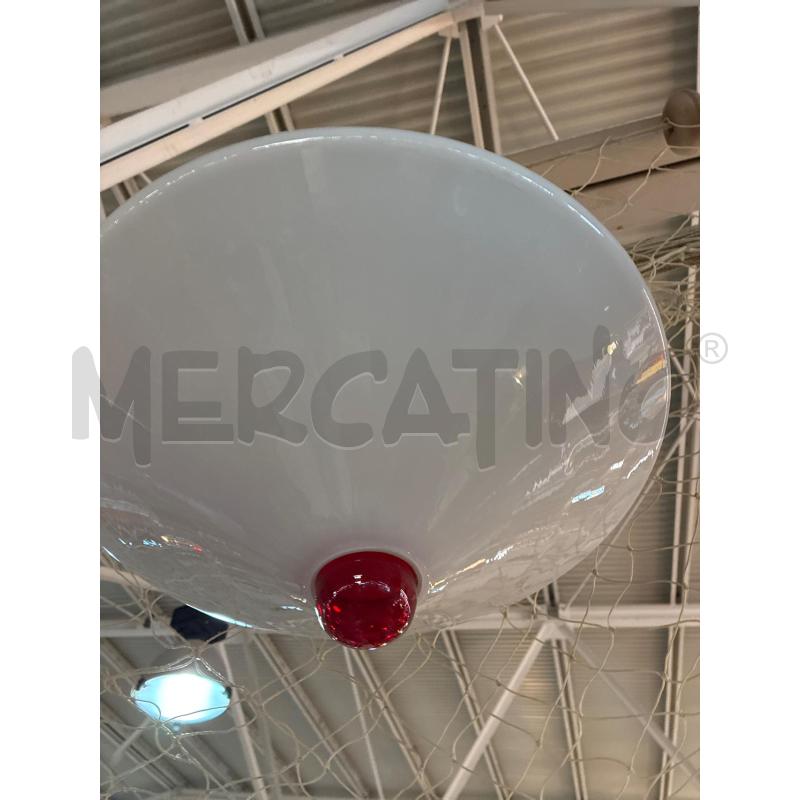 LAMPADARIO SOSPESO VETRO MURANESE BIANCO TONDO INSERTO VETRO ROSSO | Mercatino dell'Usato Teramo 2