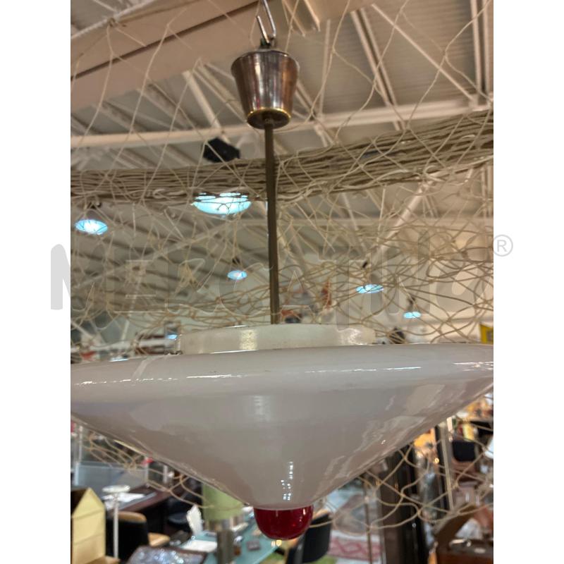 LAMPADARIO SOSPESO VETRO MURANESE BIANCO TONDO INSERTO VETRO ROSSO | Mercatino dell'Usato Teramo 3