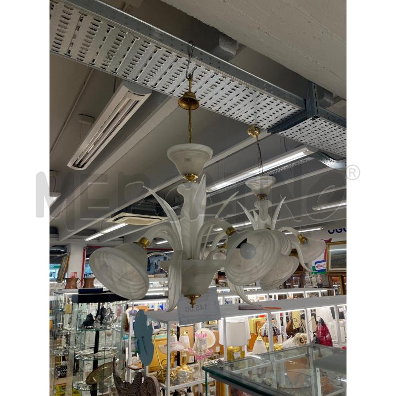 LAMPADARIO T MURANO VETRO BIANCO 5 LUCI CON CALLE PENDENTI | Mercatino dell'Usato Teramo 1