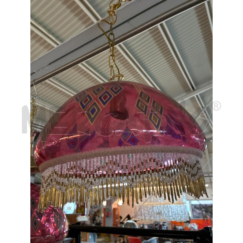LAMPADARIO VETRO TONDO ROSA CON PENDENTI | Mercatino dell'Usato Teramo 1