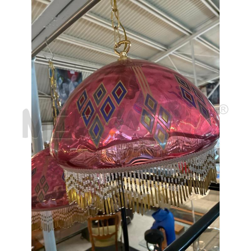 LAMPADARIO VETRO TONDO ROSA CON PENDENTI | Mercatino dell'Usato Teramo 2
