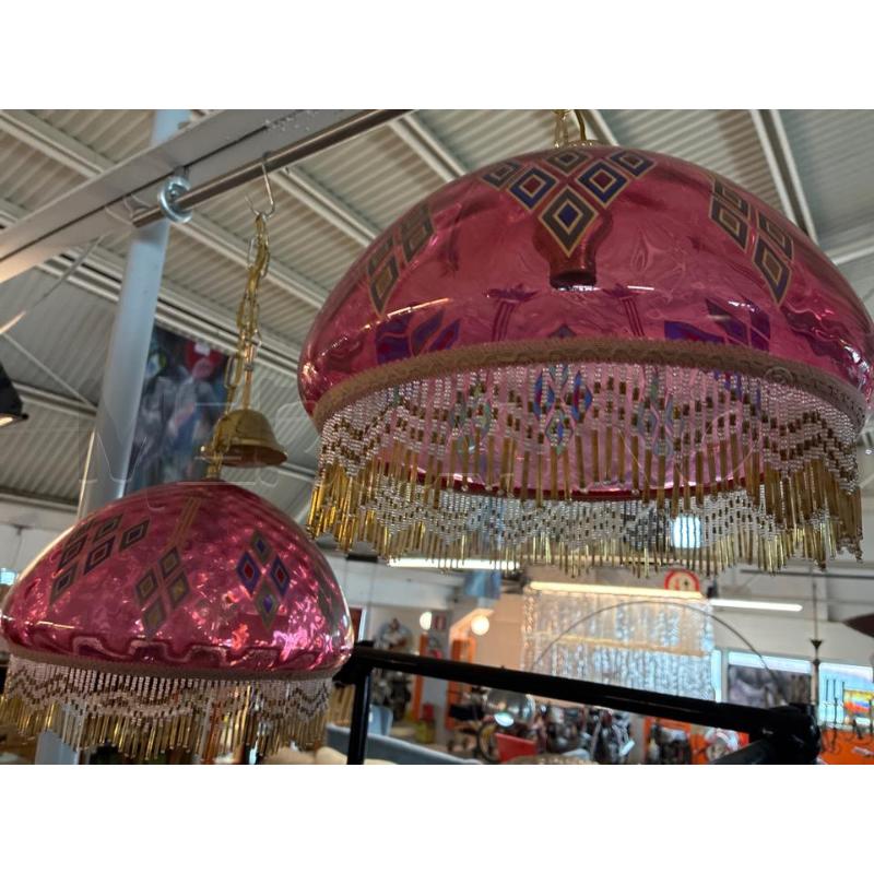 LAMPADARIO VETRO TONDO ROSA CON PENDENTI | Mercatino dell'Usato Teramo 4