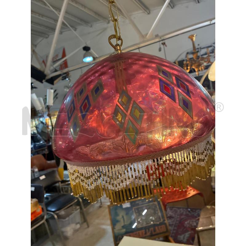 LAMPADARIO VETRO TONDO ROSA CON PENDENTI | Mercatino dell'Usato Teramo 1