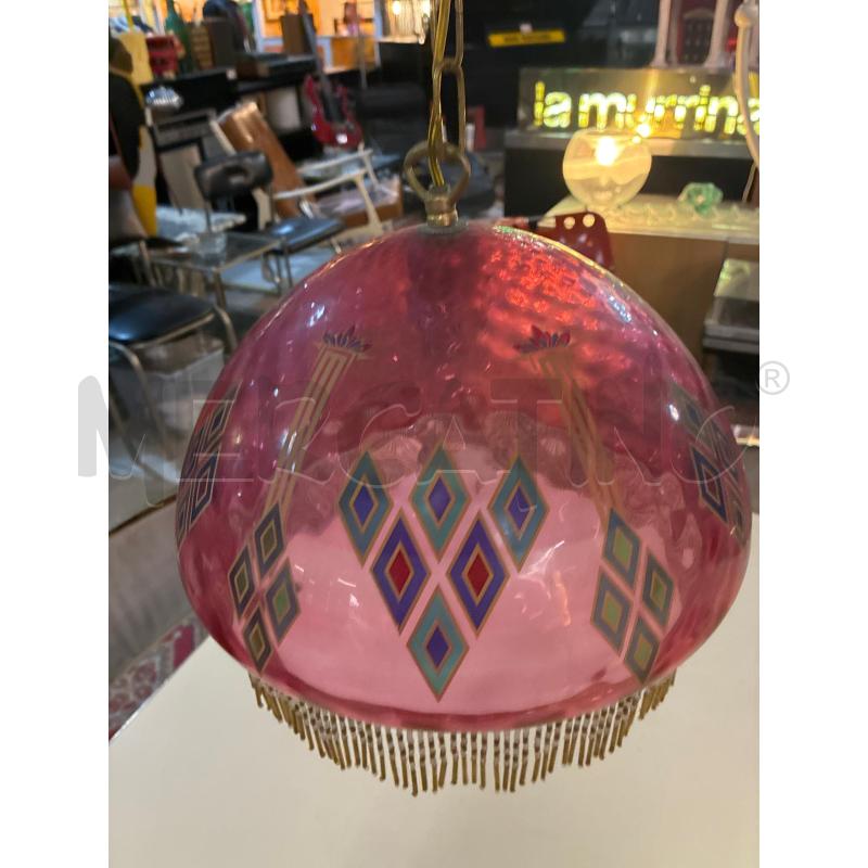 LAMPADARIO VETRO TONDO ROSA CON PENDENTI | Mercatino dell'Usato Teramo 2