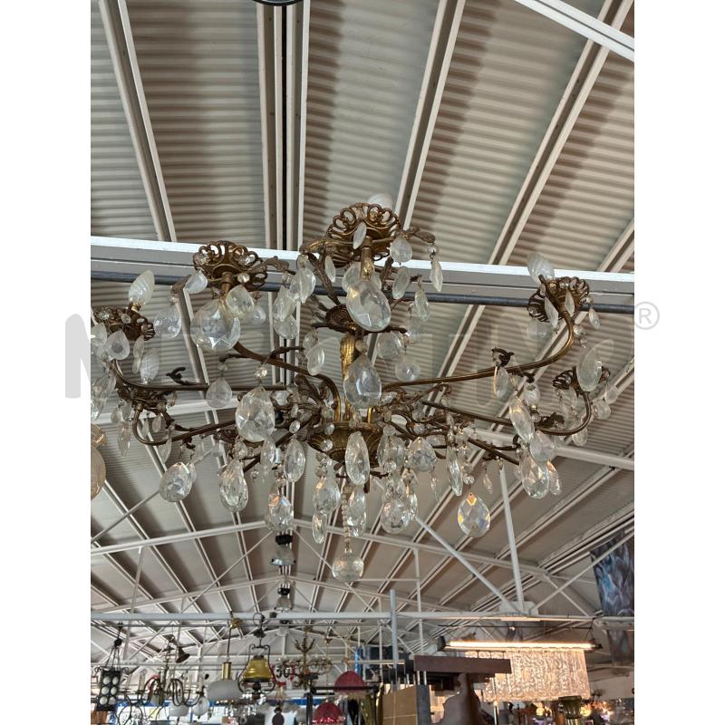 LAMPADARIO VINTAGE IN OTTONE E CRISTALLI 10 LUCI | Mercatino dell'Usato Teramo 1