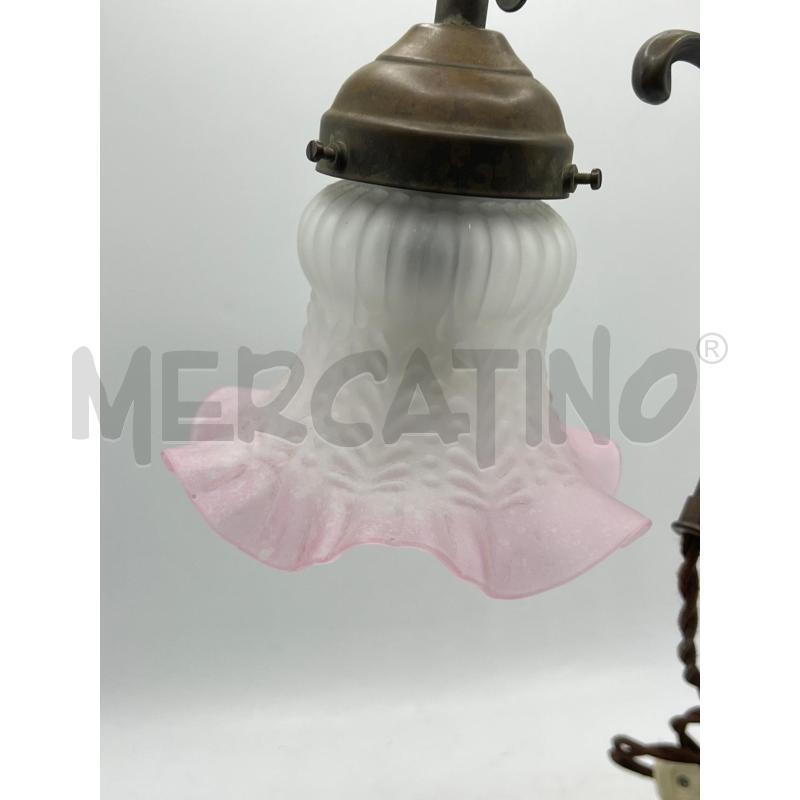 LAMPADA DA TAVOLO EPOCA IN OTTONE COPPA VETRO ROSA CALLA | Mercatino dell'Usato Teramo 2