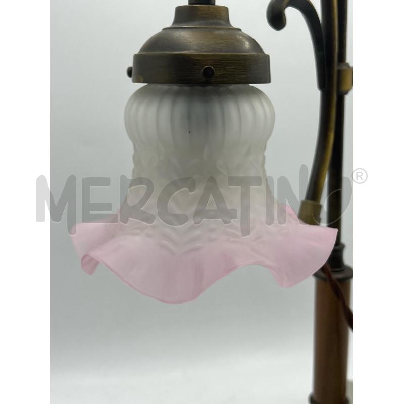 LAMPADA DA TAVOLO EPOCA IN OTTONE COPPA VETRO ROSA CALLA | Mercatino dell'Usato Teramo 2