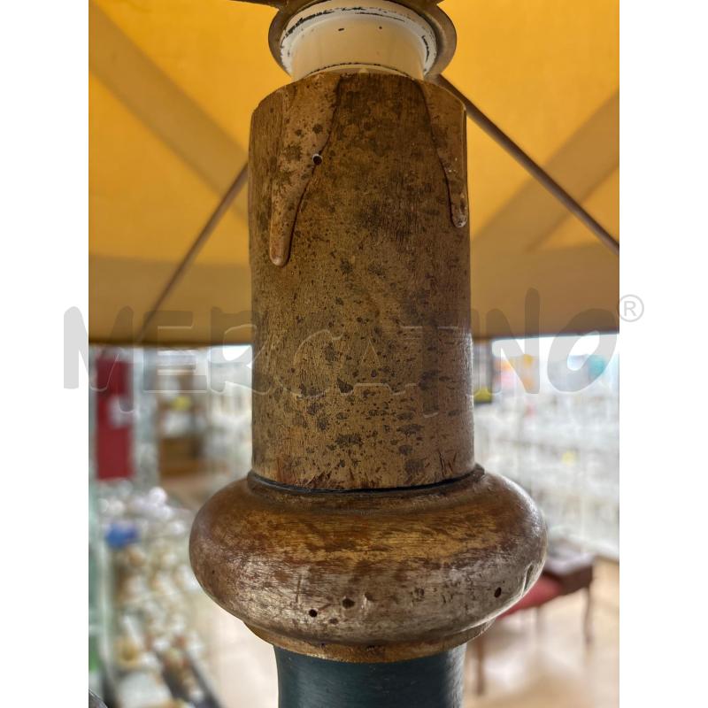 LAMPADA VINTAGE IN LEGNO STILE FIORENTINO AZZURRO DORATO + CAPPELLO STOFFA LAVORATO | Mercatino dell'Usato Teramo 2