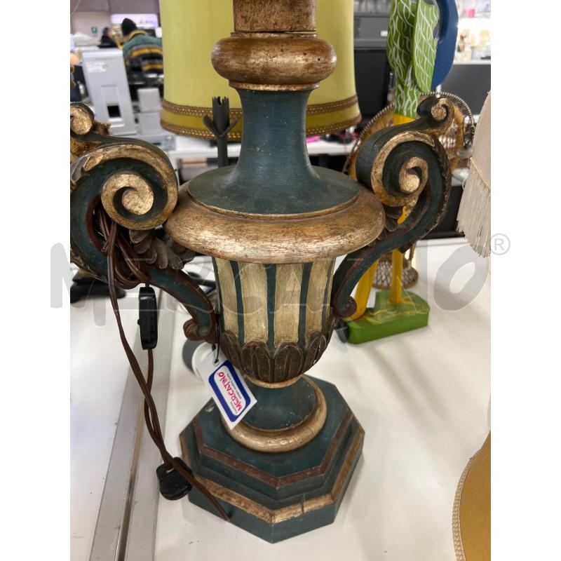 LAMPADA VINTAGE IN LEGNO STILE FIORENTINO AZZURRO DORATO + CAPPELLO STOFFA LAVORATO | Mercatino dell'Usato Teramo 5
