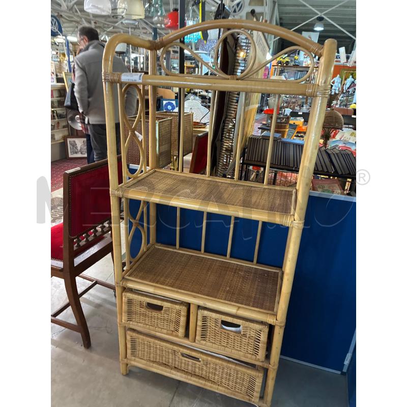 LIBRERIA BAMBOO RATTAN VINTAGE 3 CASSETTONI DESIGN | Mercatino dell'Usato Teramo 2