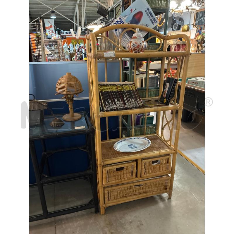 LIBRERIA BAMBOO RATTAN VINTAGE 3 CASSETTONI DESIGN | Mercatino dell'Usato Teramo 4