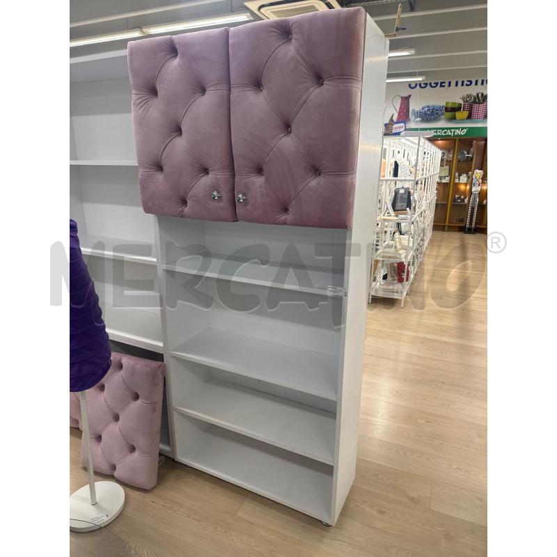 LIBRERIA BIANCA CON ANTE FODERATE IN VELLUTO ROSA CON STRASS  | Mercatino dell'Usato Teramo 1