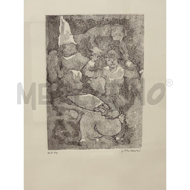 LITOGRAFIA MACCARI BIANCO E NERA PERSONAGGI + CORNICE LEGNO | Mercatino dell'Usato Teramo 1