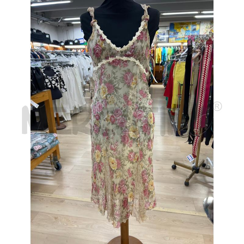 MINI ABITO ESISTO BEIGE FIORELLINI ROSA GIALLISPALLINA CON VOILE SCOLLO MERLETTO FIORI  | Mercatino dell'Usato Teramo 1