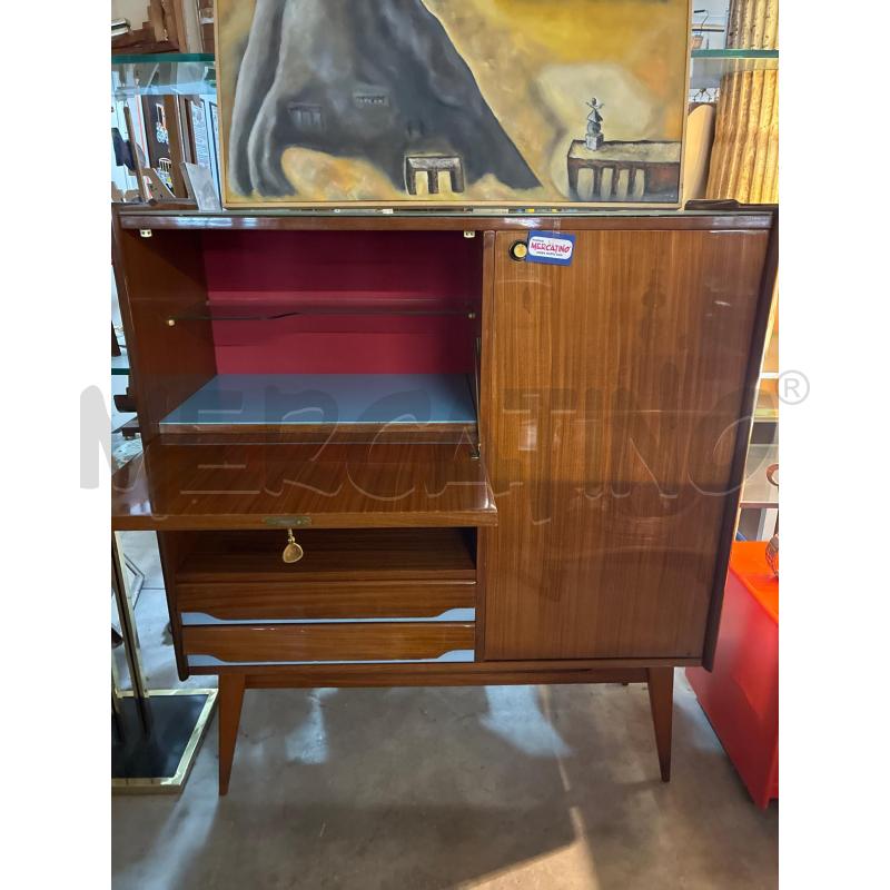 MOBILETTO BAR IN LEGNO CON PIANO IN VETRO AZZURRO ANNI 60 DESIGN ITALY | Mercatino dell'Usato Teramo 3