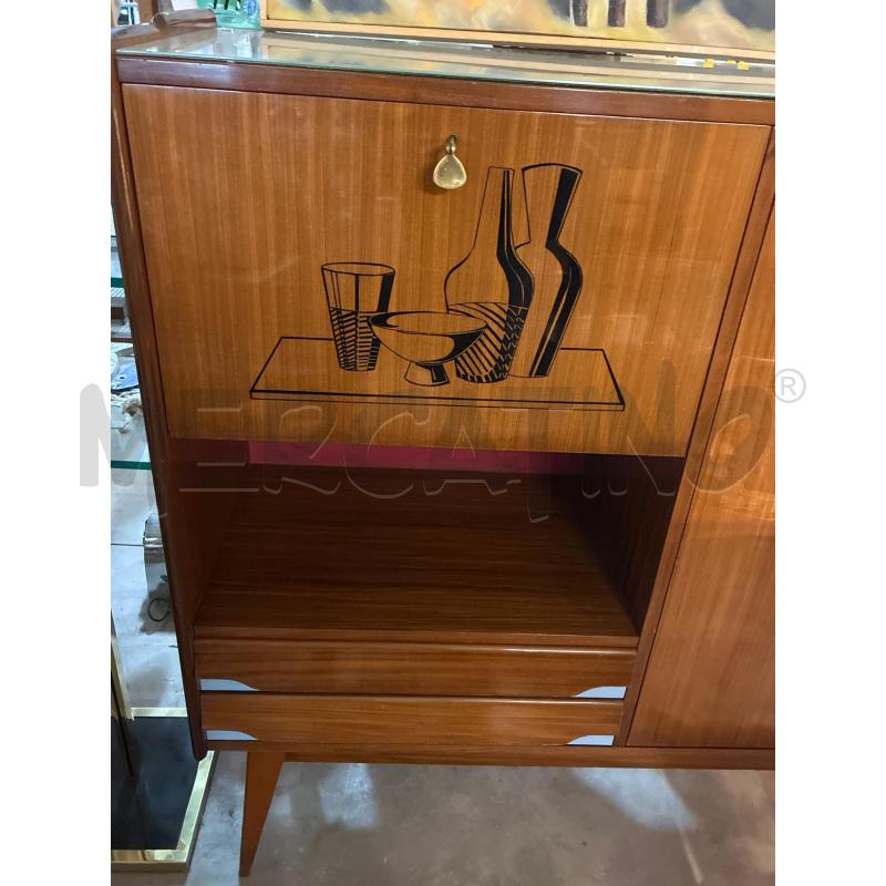 MOBILETTO BAR IN LEGNO CON PIANO IN VETRO AZZURRO ANNI 60 DESIGN ITALY | Mercatino dell'Usato Teramo 4