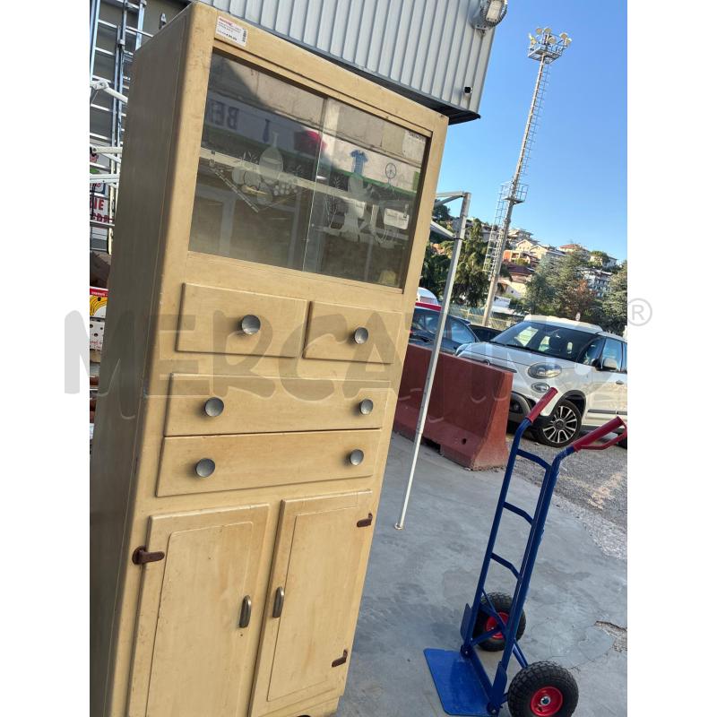 MOBILETTO DISPENSINA VINTAGE ANNI 50 LEGNO BIANCO CON 2 SP 4 CAS E 2 ANTE VETRI SCORREVOLI SERIGRAFI | Mercatino dell'Usato Teramo 2