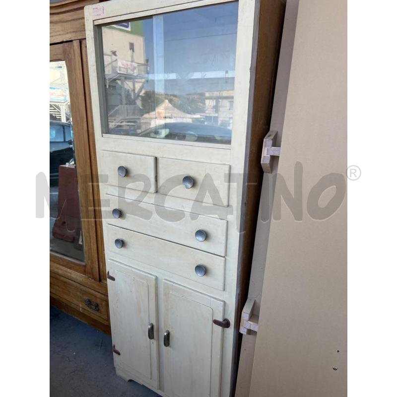 MOBILETTO DISPENSINA VINTAGE ANNI 50 LEGNO BIANCO CON 2 SP 4 CAS E 2 ANTE VETRI SCORREVOLI SERIGRAFI | Mercatino dell'Usato Teramo 5