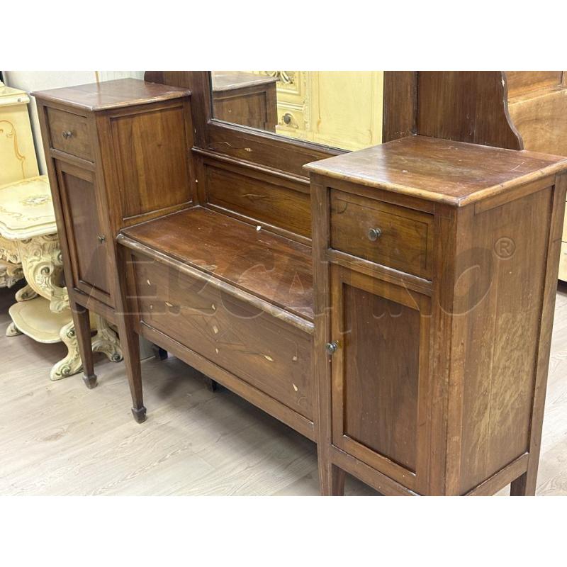 MOBILE TOLETTA SPECCHIERA LIBERTY LEGNO C NOCE  INTARSI MADREPERLA E RAME | Mercatino dell'Usato Teramo 4