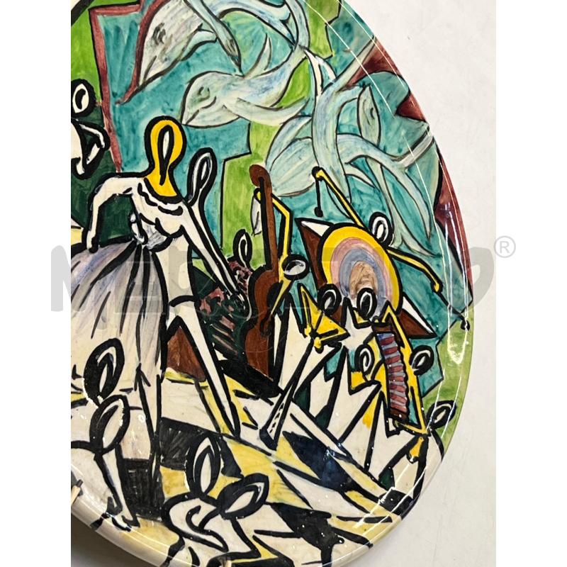 PIATTO F.A.M.A. CINELLI ASCOLI PICENO 1956 DECORO POLICROMO LAVORAZIONE ARTISTICA MODERNISTA DIAM 33 | Mercatino dell'Usato Teramo 5