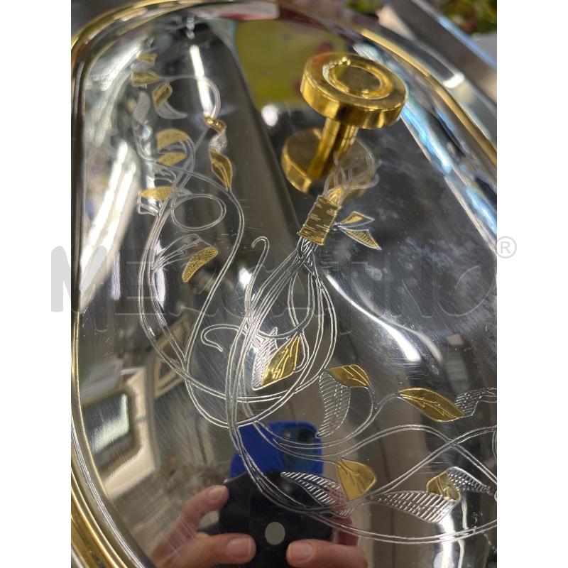 PIROFILA VASSOIO INOX OVALE CON COPERCHIO DIPINTO DORATO | Mercatino dell'Usato Teramo 2
