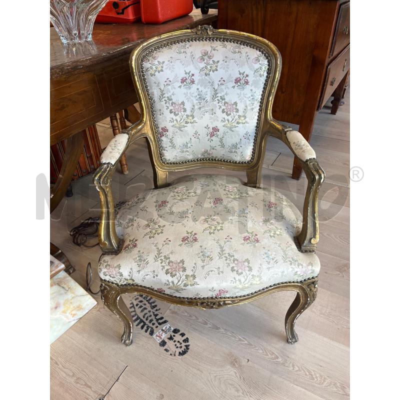 POLTRONCINA POZZETTO EPOCA IN LEGNO DORATO E STOFFA FLORELE | Mercatino dell'Usato Teramo 1